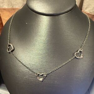 Authentic TIFFANY & Co Elsa Peretti Triple Open Heart Sterling Silver Necklace